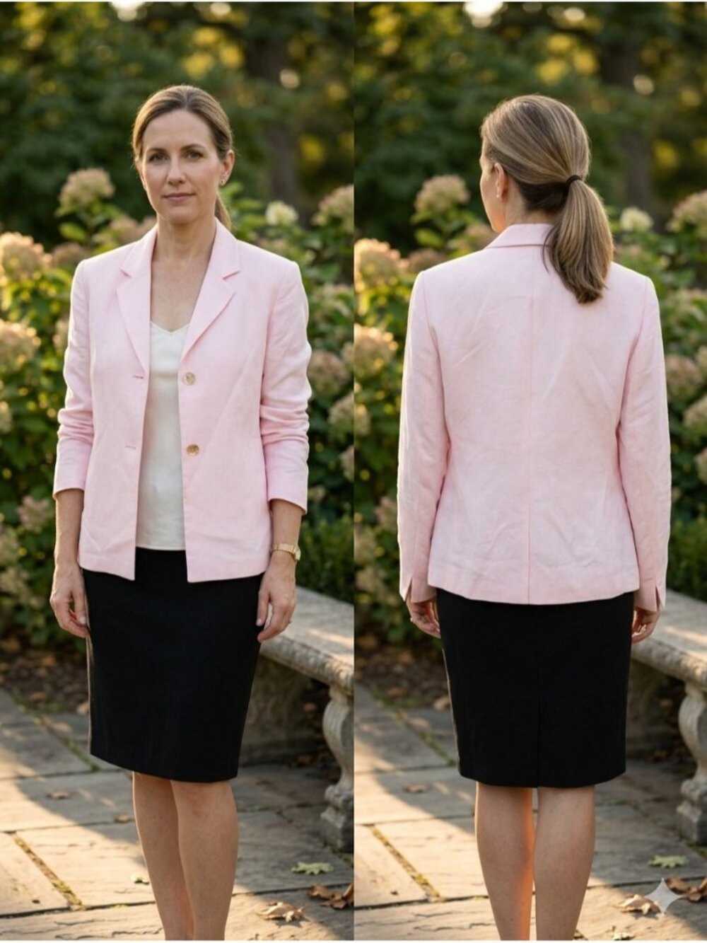 VTG Casual Corner Linen Rayon Blazer Size 10 Pink 2 Button Lined Summer Jacket